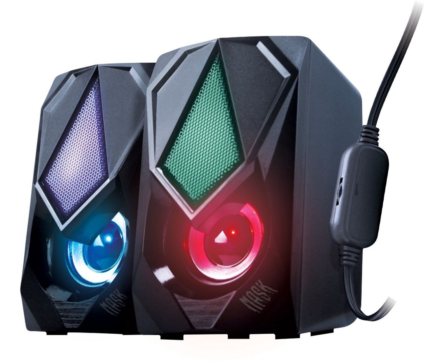 Колонки 2.0 Qumo Mask AS004, 10 ВТ, объемное звучание, RGB подсветка, USB+Jack 3,5мм