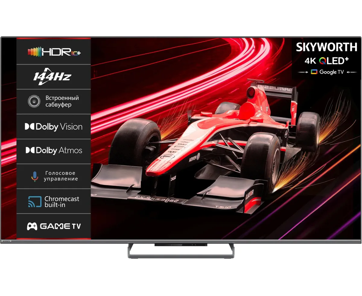 65" Телевизор Skyworth 65 Q77 G серый-металлик/серый 3840x2160, 4 K Ultra HD, 144 Гц, Wi-Fi, Smart TV, Google TV