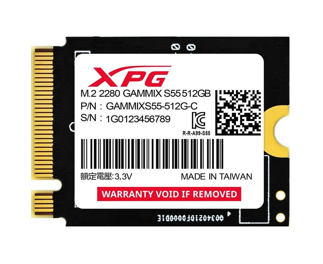 SSD ADATA XPG Gammix S55 (SGAMMIXS55-512 G-C) M.2 2230 512 GB PC Ie Gen4x4 with NV Me 5000/3000, 3 D ТLC Nand, 230 TBW