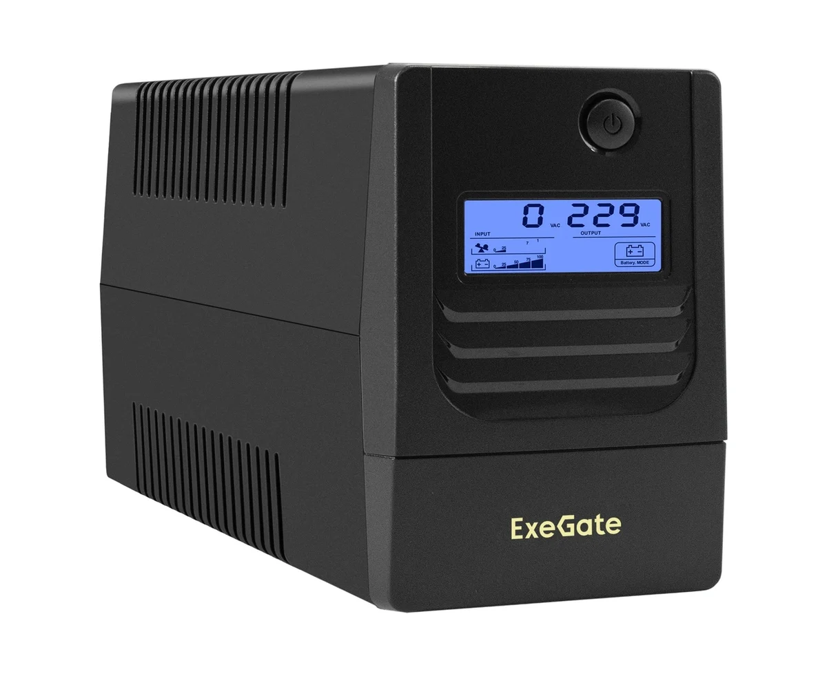 ИБП Exe Gate Smart LB-650.LCD.AVR.2 SH (EX299498 RUS) 650 VA/390 W, LCD, AVR, 2*Schuko, батарея 12 V 7 Ah, Black