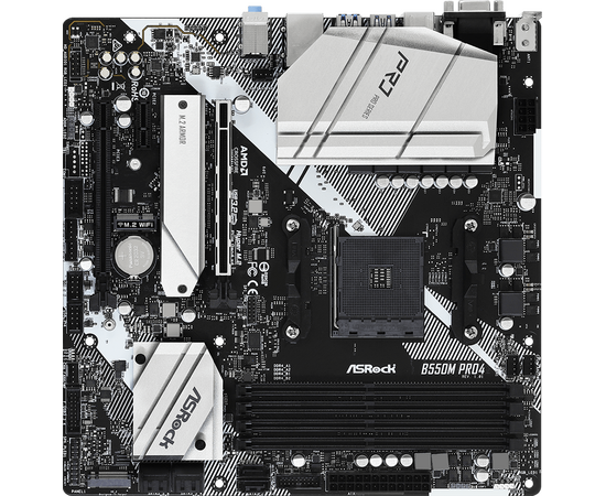MB s AM4 AS Rock B550 M PRO4, AMD B550, 4x DDR4-3200, D-SUB+HDMI+DP, 2x PCI-Ex16, 1x PCI-Ex1, 6x SATA3(RAID 0/1/10), 2x M.2, 8 Ch Audio, 1x G Lan, (2+4)x USB2.0, (5+4)x USB3.2, (1+0)x USB3.2 Type-C...