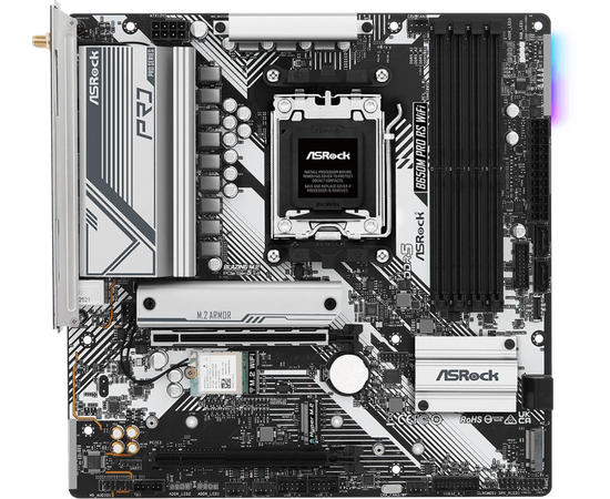 Материнская плата ASROCK B650 M Pro RS Wifi, AM5, B650, 4*DDR5, HDMI+DP, 4x SATA3 6.0, M.2 Socket, RAID, USB 3.2, USB 2.0, Type-C, m ATX