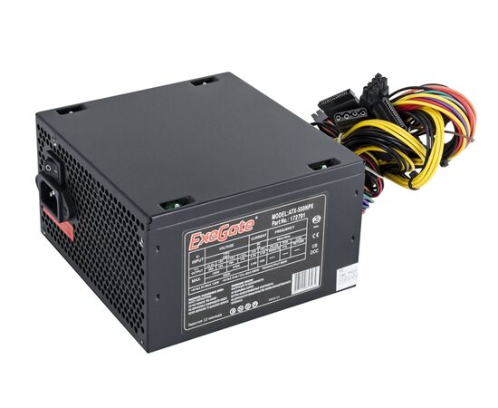 Блок питания Exegate EX224734 RUS 500 NPX, ATX, black,12cm fan, 24+4pin, 6/8pin PCI-E, 3x SATA, 2x IDE, 1x FDD