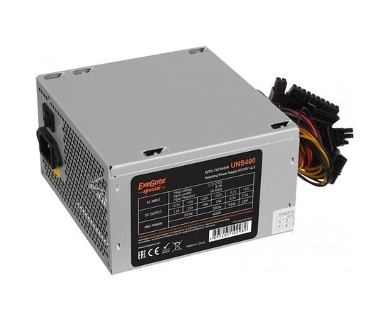 Блок питания Exe Gate ES261567 RUS-PC 400 W UNS400, ATX, PC, 12cm fan, 24p+4p, 3x SATA, 2x IDE, FDD + кабель 220 V