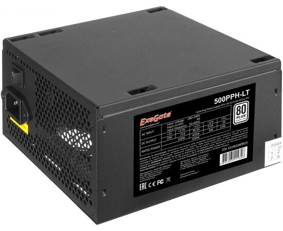 Блок питания Exegate EX282040 RUS-OEM 500 PPH-LT-OEM, 80+, ATX, black, APFC, 12cm, 24p, (4+4)p, 5x SATA, 3x IDE