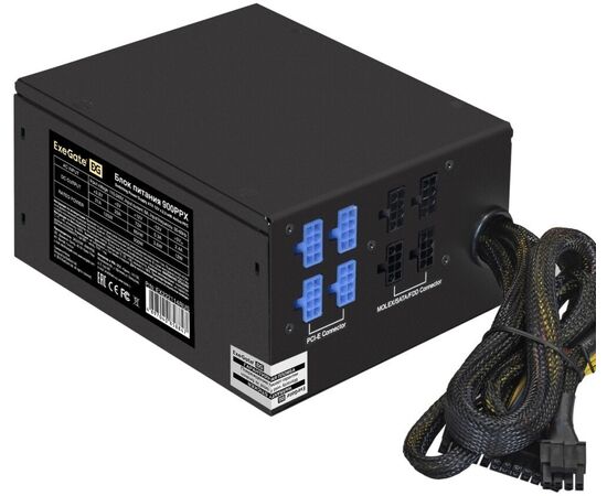 Блок питания Exe Gate 900 PPX EX222114 RUS-S 900 W (ATX, APFC, SC, КПД 82 (80 Plus), 14cm fan, 24pin, 2x(4+4)pin, PC Ie, 5x SATA, 4x IDE)