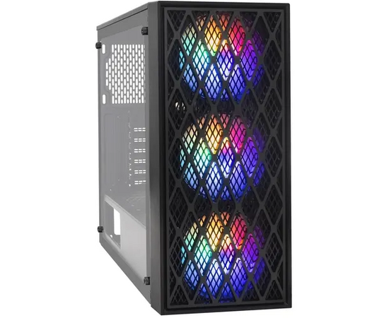 Корпус Exe Gate EVO-8243 EX292859 RUS Miditower (ATX, без БП, 2*USB+1*USB3.0, черный, 3 вент. с RGB подсветкой, боковая панель - закаленное стекло)