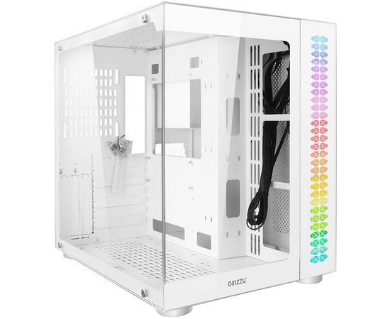 Корпус Ginzzu V580, RGB подсветка, закаленное стекло 1*USB 3.0,1*USB 2.0, AU Белый ATX