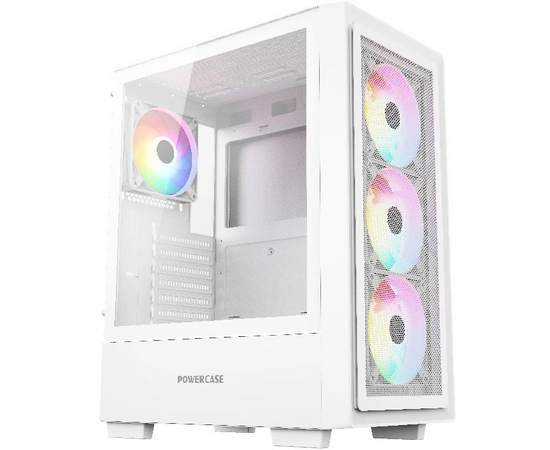 Корпус Powercase Mistral AY4 W ARGB (CMAYW-A4), Tempered Glass, 4x 120mm ARGB Fans, белый, ATX