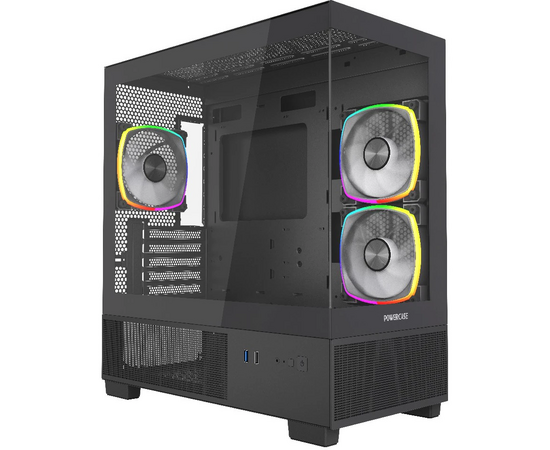 Корпус Powercase Vision Micro M3 B (CVMMB-A3), Tempered Glass, 3x 120mm ARGB PWM Fan, чёрный, m ATX