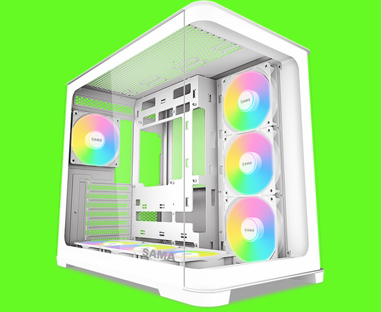 Корпус SAMA V60 White (V60-WHADA7 X1-GL) без БП, Midi-Tower, TG, 7x120mm ARGB, 2x USB 3.0 + 1x USB 3.1 Type-C, ATX, m ITX