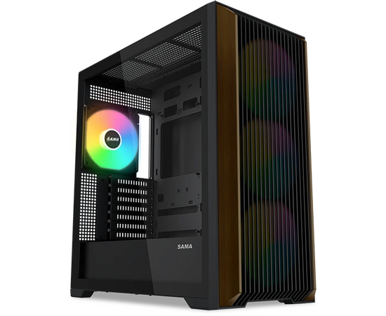 Корпус SAMA Z60 Black (Z60-BKAWA4 X1-GL) без БП, Midi-Tower, TG, 4x140mm ARGB, 2x USB 3.0 + 1x USB 3.1 Type-C, E-ATX, ATX, m ITX