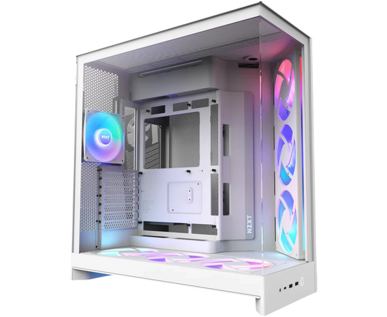 Корпус NZXT H9 Flow RGB+ (CM-H92 FW-P1) без БП (2025), Midi-Tower, TG, 6x140mm + 1x120mm RGB, 2x USB-A 3.2 1x USB-C E-ATX, ATX, m ITX White