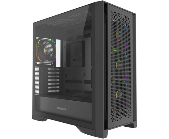 Корпус Powercase Byte Flow Pro ARGB (CH9 GPB-A4), Black, Tempered Glass, Type-C, 4x 120мм ARGB PWM Fans, чёрный, E-ATX