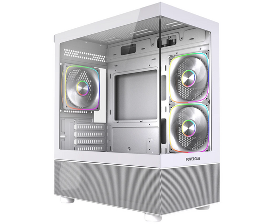 Корпус Powercase Vision Micro M2 ARGB (CVMWM2-A3), Tempered Glass, 3x 120mm ARGB PWM Fan, белый, m ATX