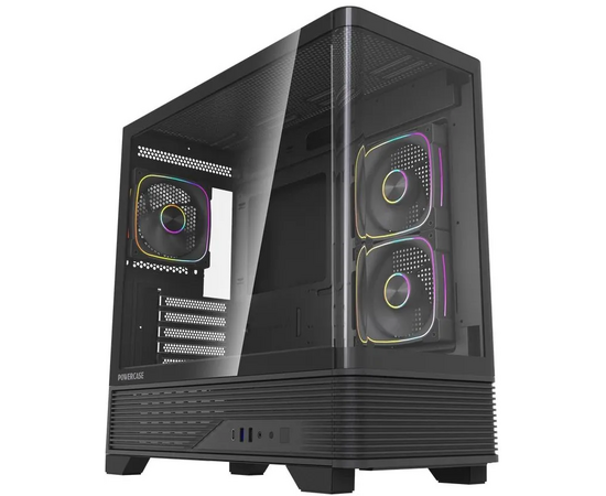 Корпус Powercase Vision Micro M6 B (CVMM6 B-A3), Curved Glass, Type-C, 3x 120mm ARGB PWM Fan, чёрный, m ATX