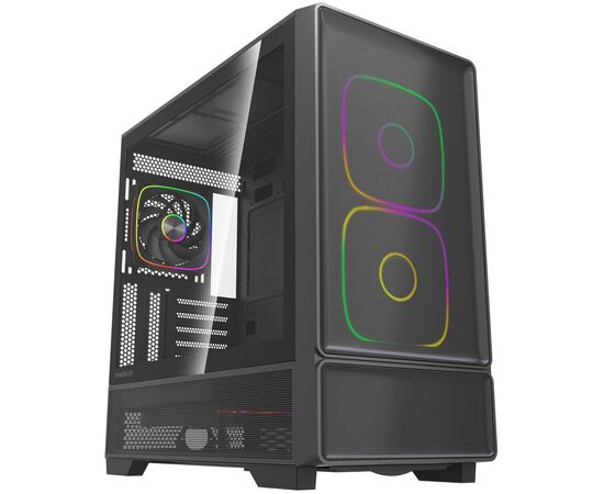 Корпус Powercase AX5 (CJXA-A5), Black, TG, Type-C, 2x 140mm +3x 120mm ARGB PWM Fans, Nylon filters, чёрный, ATX