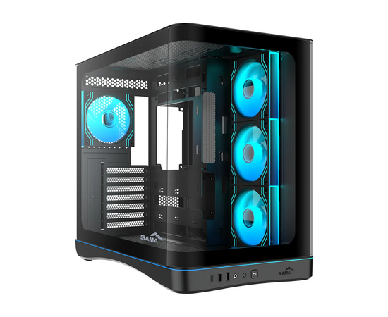 Корпус SAMA V62 S Black (V62 S-BKADA4 X1-GL), без БП, Midi-Tower, TG, 4x120mm ARGB, 2x USB 3.0 + 1x USB 3.2 Type-C, ATX, m ITX