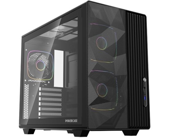 Корпус Powercase TX5 ARGB (CTX5 AB-A3), TG, Type-C, 3x 120мм ARGB PWM Fans, чёрный, ATX
