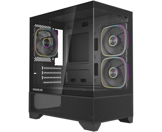 Корпус Powercase Vision Micro M4 B (CVMM4 B-A3), Tempered Glass, Type-C, 3x 120mm ARGB PWM Fan, чёрный, m ATX