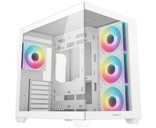 Корпус Deepcool CG530 4 F WH без БП, боковое окно (панорама), 3x120мм ARGB Reverce вентилятора на боковой стенке, 1x120мм ARGB вентилятор сзади, белый