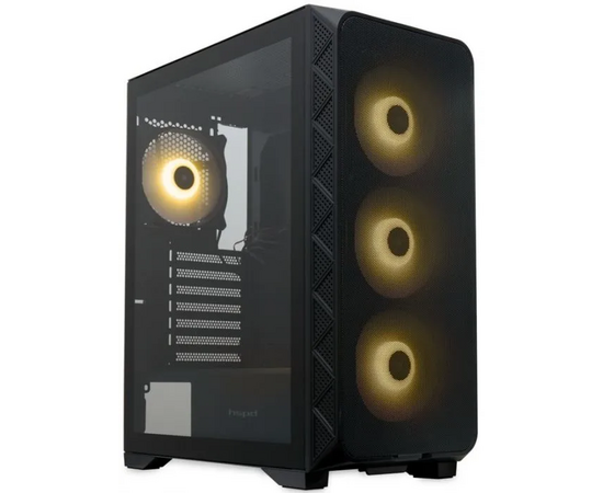 Корпус HSPD M521 (M521-TGBK-ARGB), Mesh Mid Tower, Black, slide TG, 0.45 SPCC, 4x120mm ARGB ATX